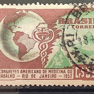 C 285 Selo Congresso Medicina do Trabalho Mapa Rio de Janeiro Saude 1952 Circulado 6