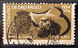 C 291 Selo 4 Centenario de Sao Paulo Brasao Chapeu 1953 Circulado 1
