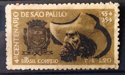 C 291 Selo 4 Centenario de Sao Paulo Brasao Chapeu 1953 Circulado 2