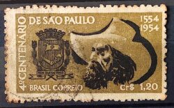 C 291 Selo 4 Centenario de Sao Paulo Brasao Chapeu 1953 Circulado 3