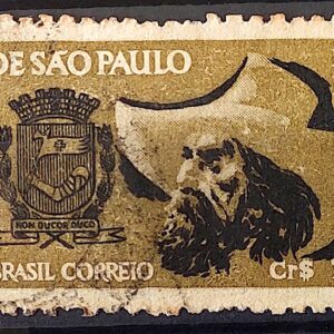 C 291 Selo 4 Centenario de Sao Paulo Brasao Chapeu 1953 Circulado 3