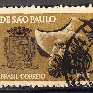 C 291 Selo 4 Centenario de Sao Paulo Brasao Chapeu 1953 Circulado 4