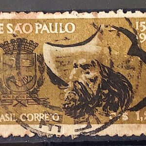 C 291 Selo 4 Centenario de Sao Paulo Brasao Chapeu 1953 Circulado 5