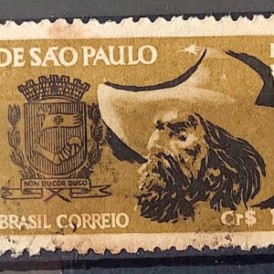 C 291 Selo 4 Centenario de Sao Paulo Brasao Chapeu 1953 Circulado 6