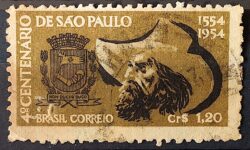C 291 Selo 4 Centenario de Sao Paulo Brasao Chapeu 1953 Circulado 7