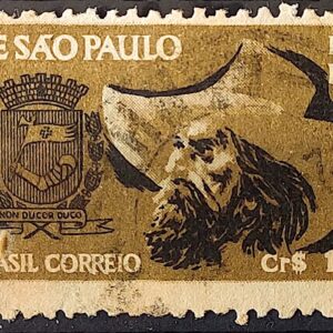 C 291 Selo 4 Centenario de Sao Paulo Brasao Chapeu 1953 Circulado 7