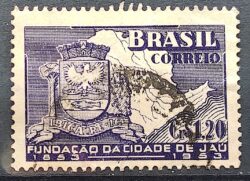 C 304 Selo Centenario de Jau Brasao Mapa 1953 Circulado 1