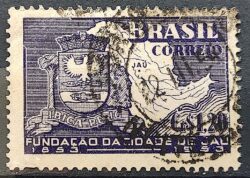 C 304 Selo Centenario de Jau Brasao Mapa 1953 Circulado 3