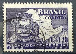 C 304 Selo Centenario de Jau Brasao Mapa 1953 Circulado 4