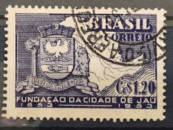 C 304 Selo Centenario de Jau Brasao Mapa 1953 Circulado 6