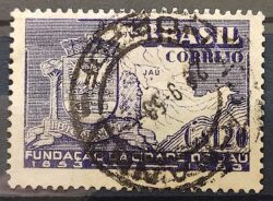 C 304 Selo Centenario de Jau Brasao Mapa 1953 Circulado 7