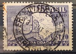 C 304 Selo Centenario de Jau Brasao Mapa 1953 Circulado 8