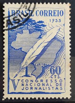 C 312 Selo Congresso Nacional de Jornalistas Mapa Curitiba 1953 Circulado 1
