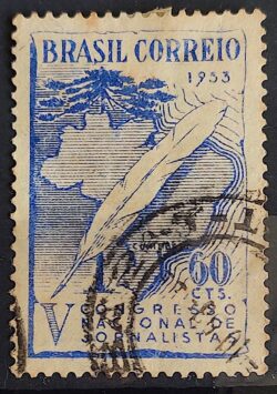 C 312 Selo Congresso Nacional de Jornalistas Mapa Curitiba 1953 Circulado 2