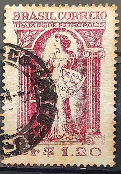 C 321 Selo Cinquentenario do Tratado de Petropolis Justica Mapa 1953 Circulado 1