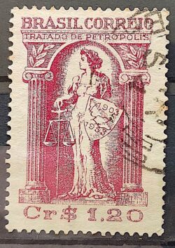 C 321 Selo Cinquentenario do Tratado de Petropolis Justica Mapa 1953 Circulado 2