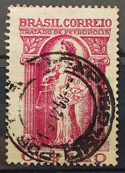 C 321 Selo Cinquentenario do Tratado de Petropolis Justica Mapa 1953 Circulado 5