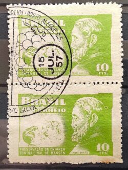 C 323 Selo Campanha Contra o Mal de Hansen Padre Damiao Religiao Saude 1953 Dupla 2