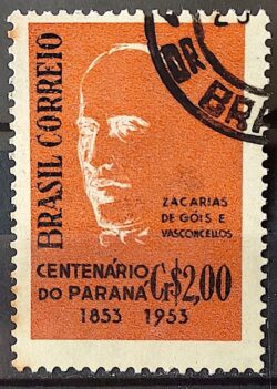 C 325 Selo Centenario do Parana Zacarias de Gois e Vasconcellos Personalidade 1954 Circulado 3