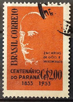 C 325 Selo Centenario do Parana Zacarias de Gois e Vasconcellos Personalidade 1954 Circulado 4