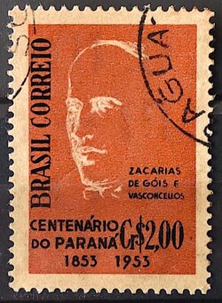 C 325 Selo Centenario do Parana Zacarias de Gois e Vasconcellos Personalidade 1954 Papel Palha Circulado 1
