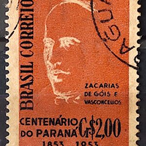 C 325 Selo Centenario do Parana Zacarias de Gois e Vasconcellos Personalidade 1954 Papel Palha Circulado 1