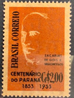 C 325A Selo Centenario do Parana Zacarias de Gois e Vasconcellos Personalidade 1954 Papel Palha