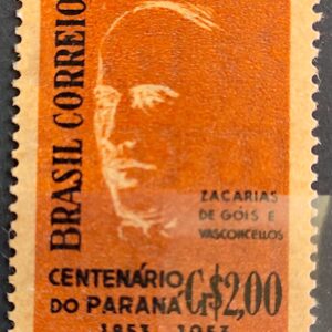 C 325A Selo Centenario do Parana Zacarias de Gois e Vasconcellos Personalidade 1954 Papel Palha