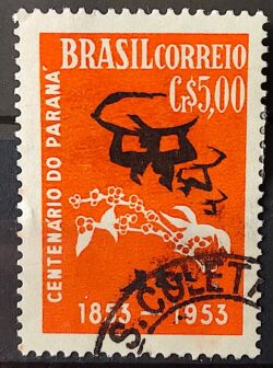 C 326 Selo Centenario do Parana Cafe Bebida 1953 Circulado 4