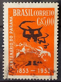 C 326 Selo Centenario do Parana Cafe Bebida 1953 Circulado 5