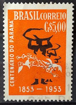 C 326 Selo Centenario do Parana Cafe Bebida 1953 Circulado 7