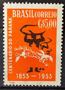 C 326 Selo Centenario do Parana Cafe Bebida 1953 Circulado 8