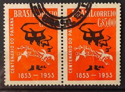 C 326 Selo Centenario do Parana Cafe Bebida 1953 Circulado Dupla 1