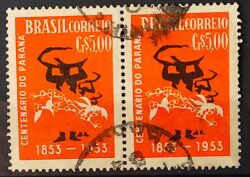 C 326 Selo Centenario do Parana Cafe Bebida 1953 Circulado Dupla 3