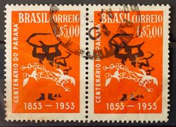 C 326 Selo Centenario do Parana Cafe Bebida 1953 Circulado Dupla 5