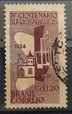 C 328 Selo 4 Centenario de Sao Paulo Igreja Religiao 1954 Circulado 2