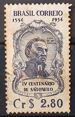 C 330 Selo 4 Centenario de Sao Paulo Jose de Anchieta Religiao Personalidade 1954 Circulado 5