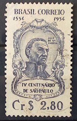 C 330 Selo 4 Centenario de Sao Paulo Jose de Anchieta Religiao Personalidade 1954 Circulado 6