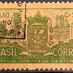C 331C Selo 4 Centenario de Sao Paulo Brasao 1954 Circulado Papel Palha