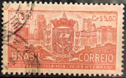 C 332 Selo 4 Centenario de Sao Paulo 1954 Circulado 11