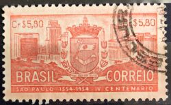 C 332 Selo 4 Centenario de Sao Paulo 1954 Circulado 3