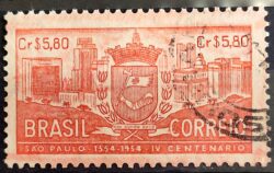 C 332 Selo 4 Centenario de Sao Paulo 1954 Circulado 4