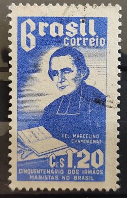 C 340 Selo Cinquentenario Irmaos Maristas Marcelino Champagnat Religiao Personalidade 1954 Circulado 1