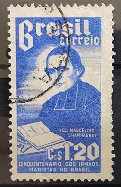 C 340 Selo Cinquentenario Irmaos Maristas Marcelino Champagnat Religiao Personalidade 1954 Circulado 2