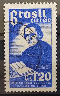 C 340 Selo Cinquentenario Irmaos Maristas Marcelino Champagnat Religiao Personalidade 1954 Circulado 3