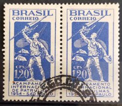 C 342 Selo Acampamento Internacional de Patrulhas Sao Paulo Escotismo Escoteiro 1954 Circulado 4 Dupla