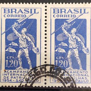 C 342 Selo Acampamento Internacional de Patrulhas Sao Paulo Escotismo Escoteiro 1954 Circulado 4 Dupla