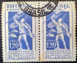 C 342 Selo Acampamento Internacional de Patrulhas Sao Paulo Escotismo Escoteiro 1954 Circulado 5 Dupla