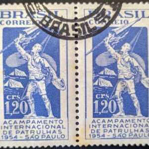 C 342 Selo Acampamento Internacional de Patrulhas Sao Paulo Escotismo Escoteiro 1954 Circulado 5 Dupla