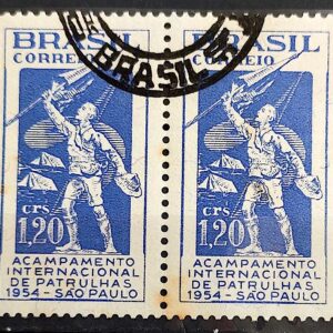 C 342 Selo Acampamento Internacional de Patrulhas Sao Paulo Escotismo Escoteiro 1954 Circulado 6 Dupla